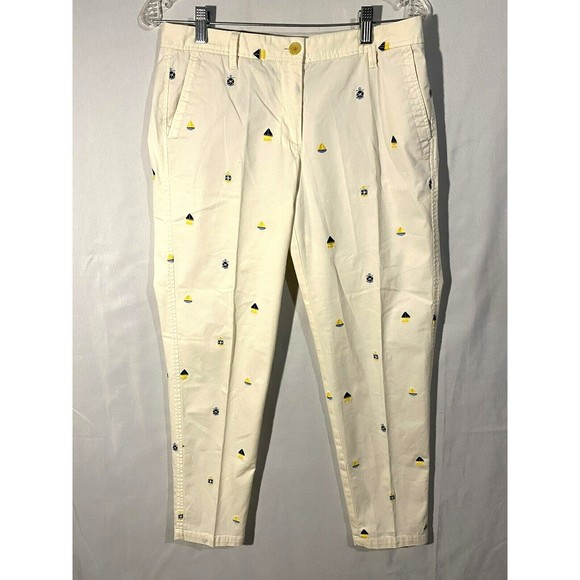 Talbots Pants Embroidered Nautical Sz 4 Ivory Girlfriend Chinos Ankle Length - Picture 3 of 12